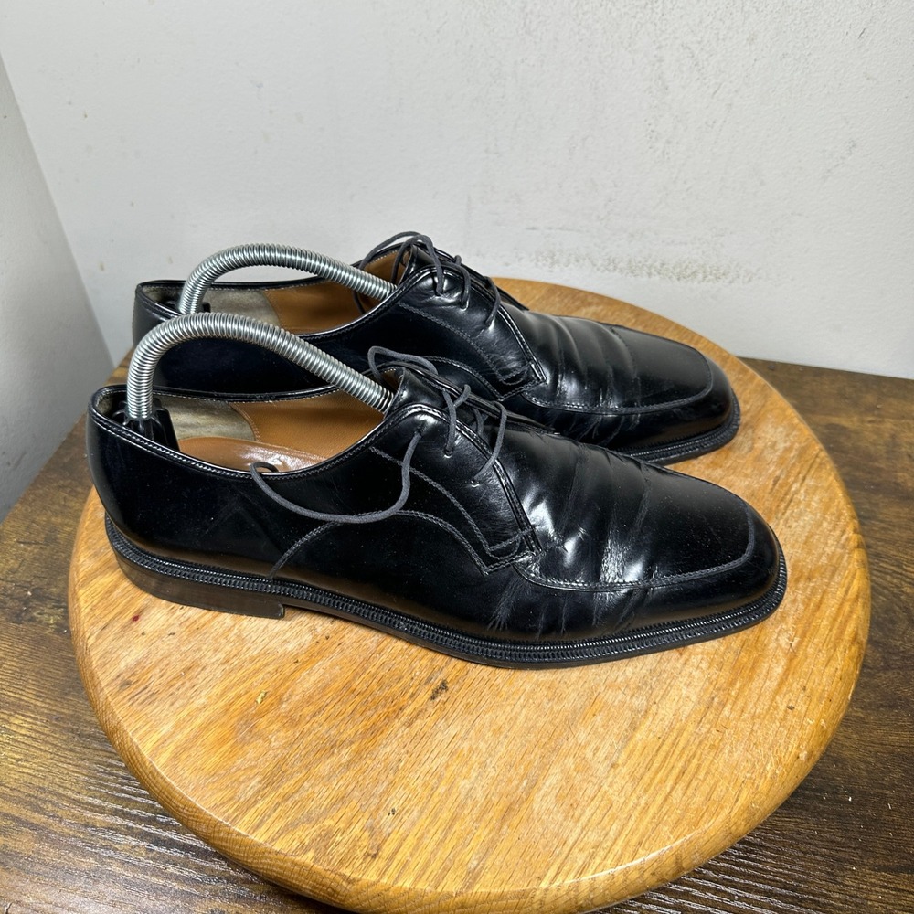 Salvatore Ferragamo Mens 0984 R26 U Black Leather Apron Toe Derby Shoes 8.5 D
